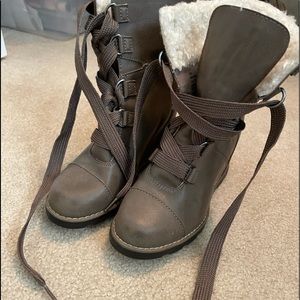 Brown wedge heeled boots